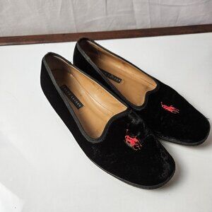 Ralph Laren Size 7 Black Velvet Polo Logo Flats